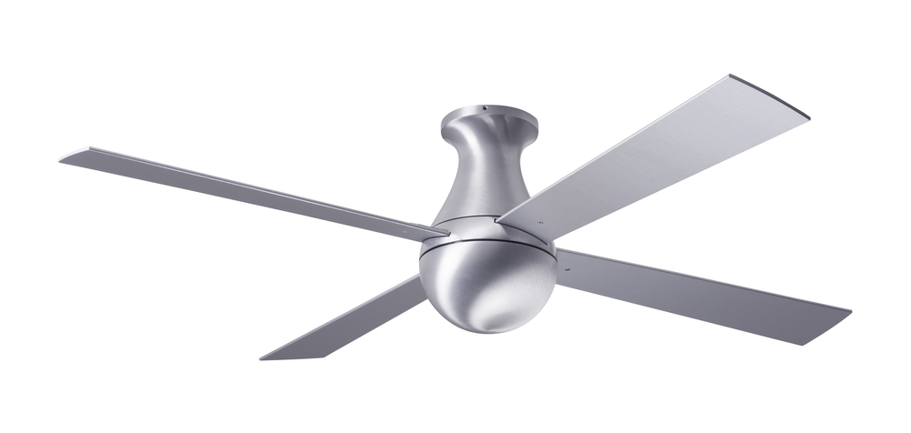 Ball Flush Fan; Brushed Aluminum Finish; 42" White Blades; No Light; Fan Speed and Light Control