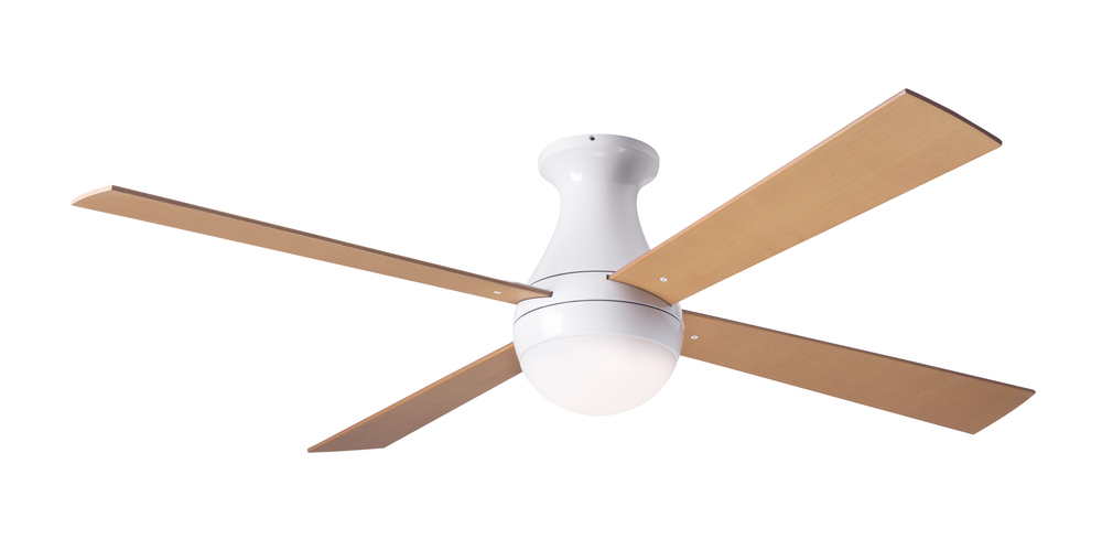 Ball Flush Fan; Gloss White Finish; 52" Maple Blades; 20W LED; Fan Speed and Light Control (3-wi