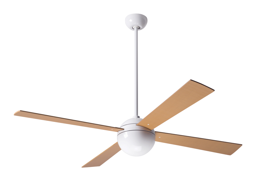 Ball Fan; Gloss White Finish; 52" Maple Blades; No Light; Fan Speed Control