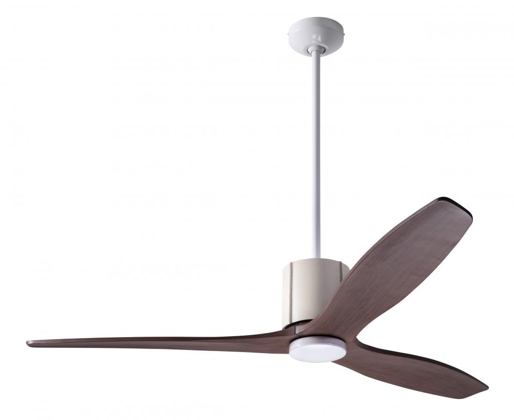 LeatherLuxe DC Fan; Gloss White Finish with Ivory Leather; 54" Mahogany Blades; No Light; Wall C