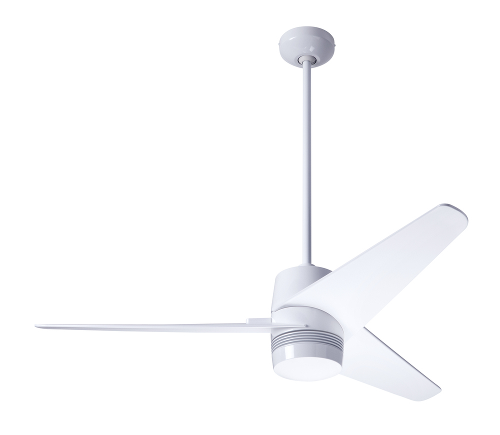 Velo DC Fan; Gloss White Finish; 48" Nickel Blades; No Light; Wall/Remote Combo Control