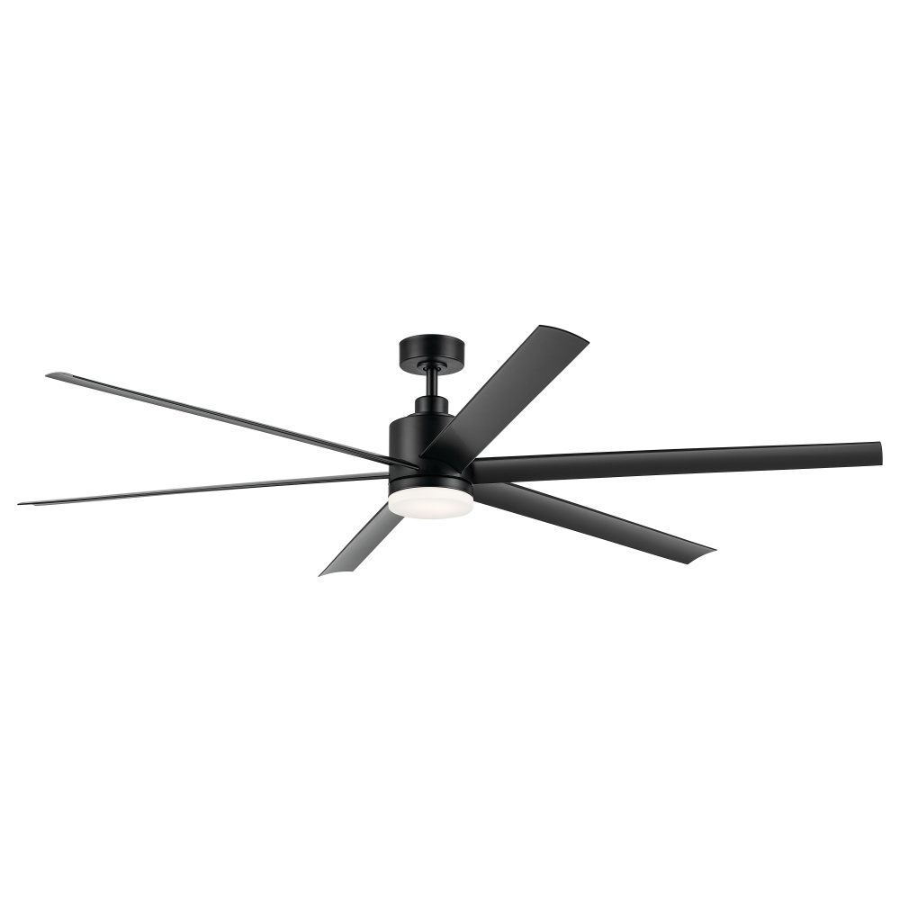 80 Inch Loa Ceiling Fan with Satin Etch Cased Opal Glass in Satin Black with Black Blades