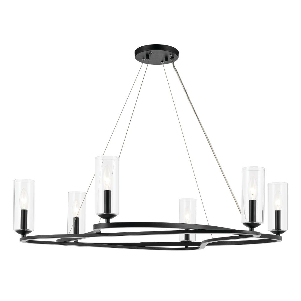 Harpin 37.75 Inch 6 Light Chandelier with Clear Glass in Black