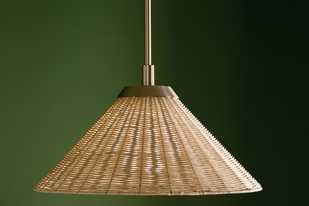 Bekah 18 in 1 Light Convertible Pendant w/ Opal Glass and Handwoven Rattan Shade in Champagne Bronze