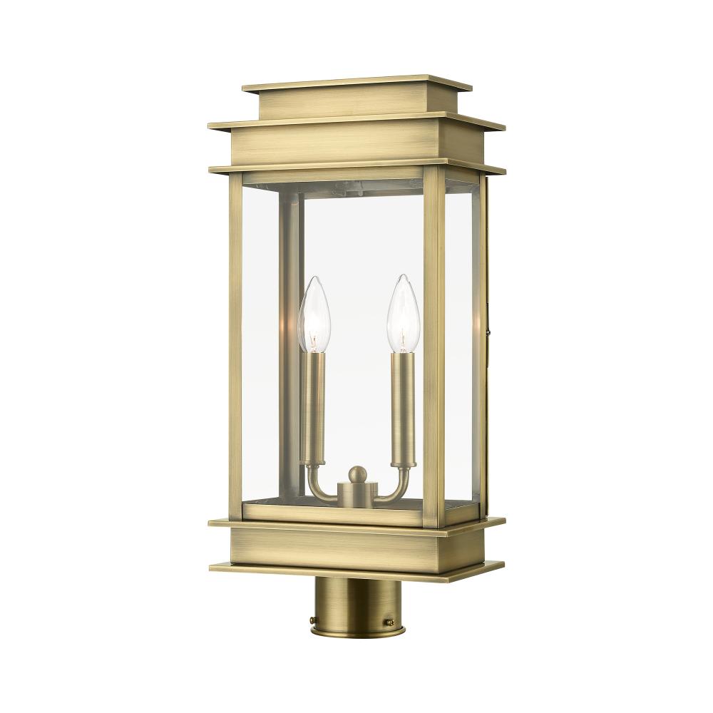 2 LT Antique Brass with Polished Chrome Stainless Steel Reflector Outdoor Large Post Top Lantern