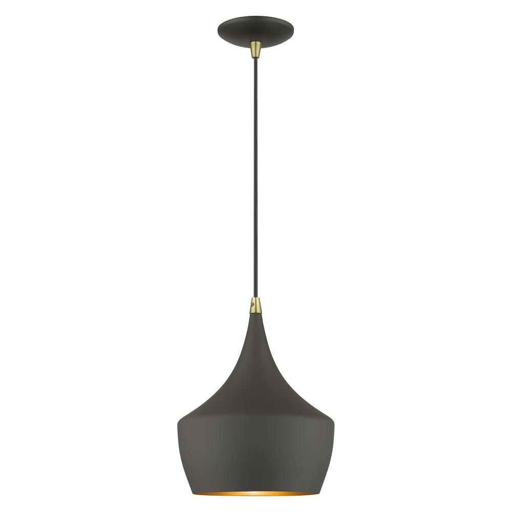 1 Light Bronze Pendant with Antique Brass Finish Accents