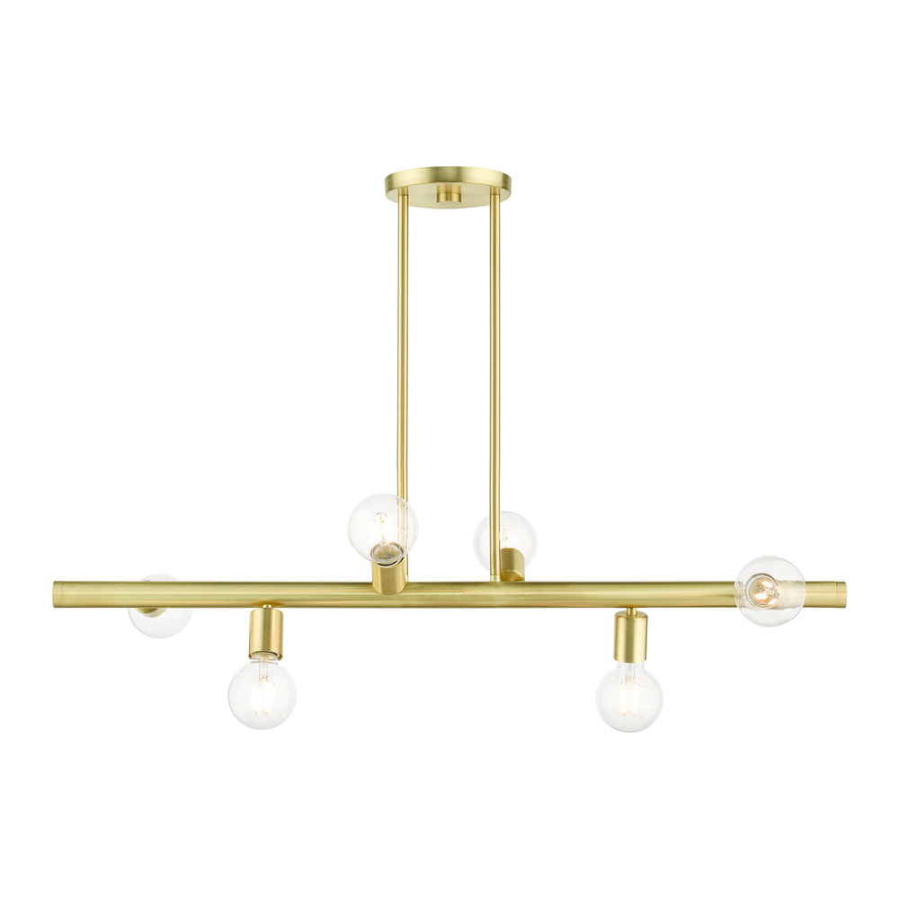 6 Lt Satin Brass Linear Chandelier