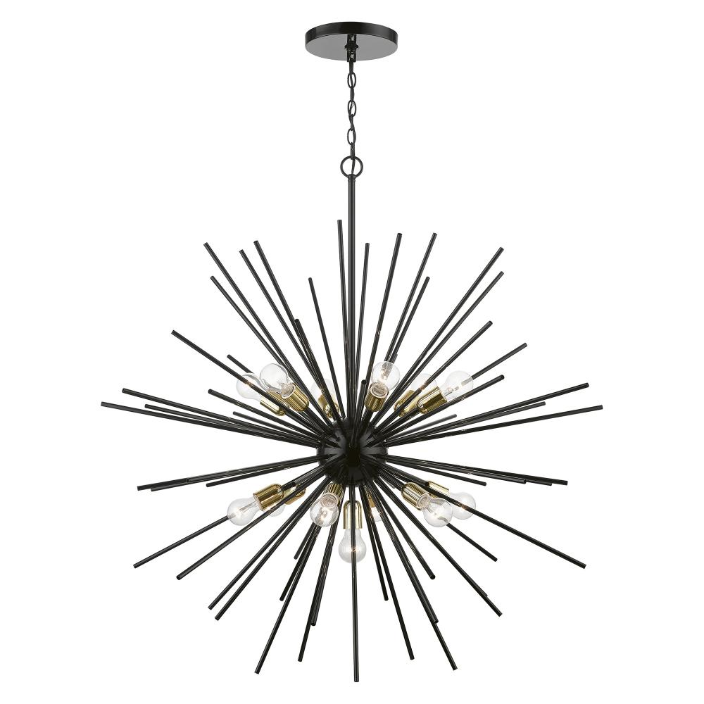13 Light Shiny Black with Polished Brass Accents Extra Large Foyer Chandelier