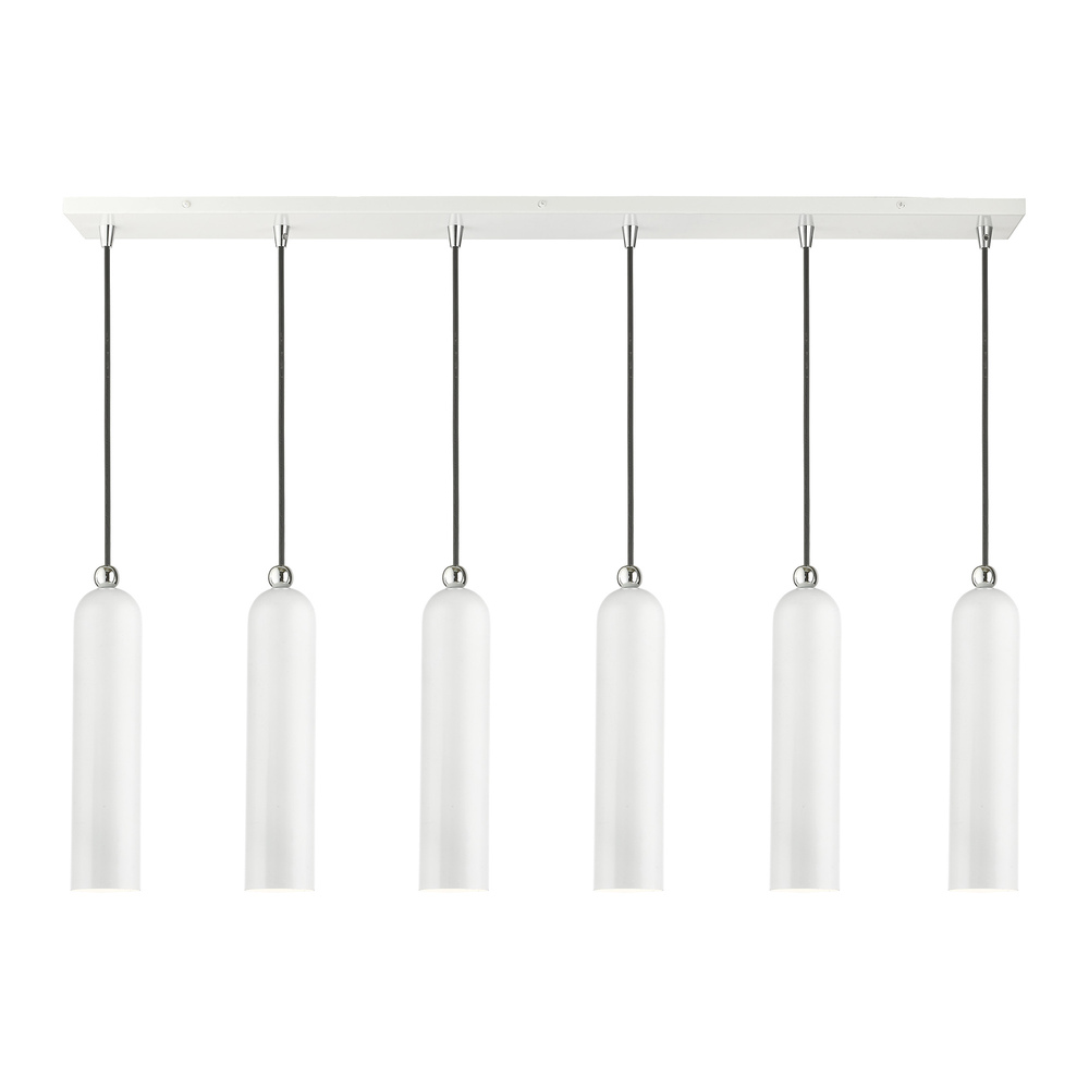 6 Lt Shiny White Finish Linear Pendant