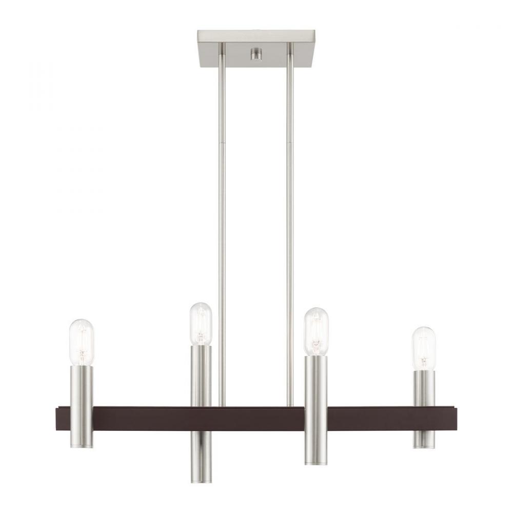 4 Lt Brushed Nickel & Bronze Linear Chandelier