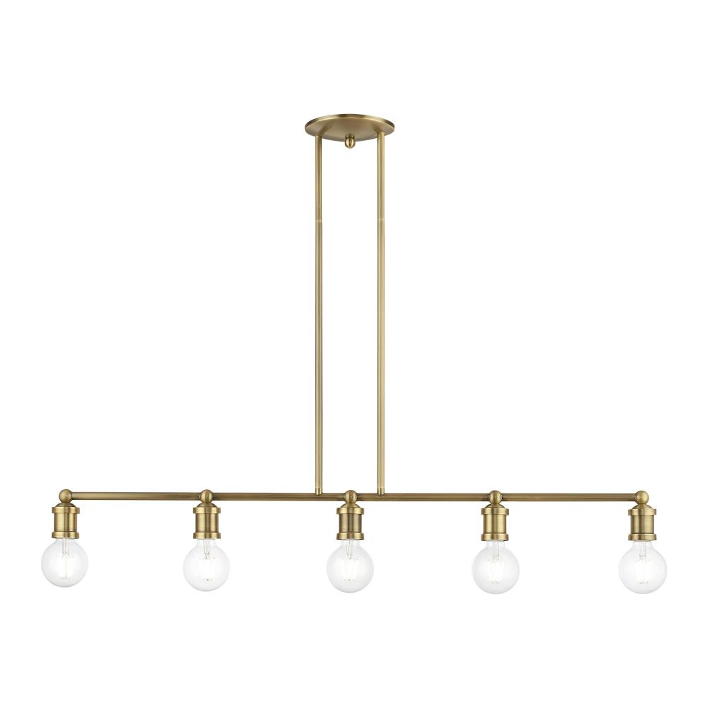 5 Light Antique Brass Large Linear Chandelier