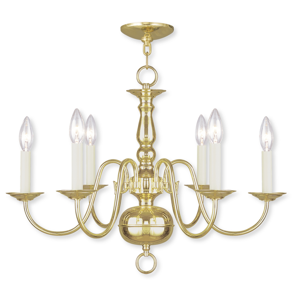 6 Light Polished Brass Chandelier