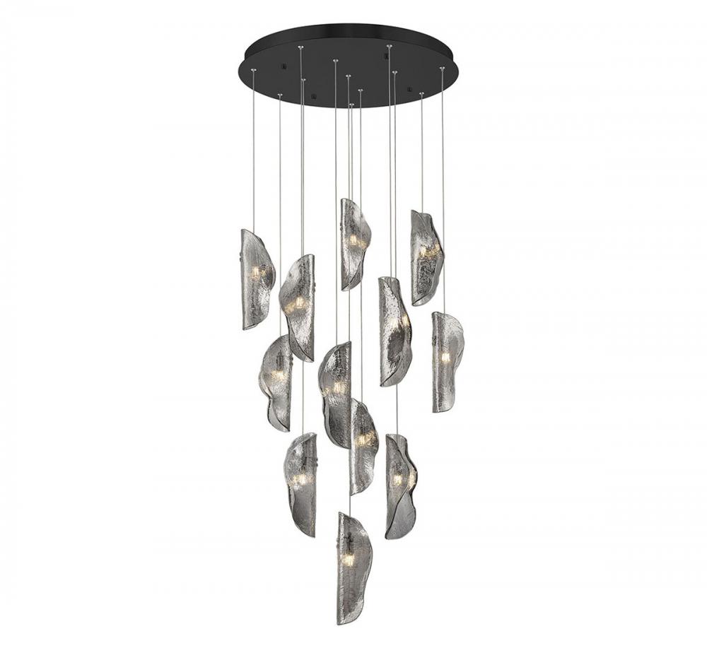 Sorrento, 12 Light round LED Chandelier, Smoke, Black Canopy