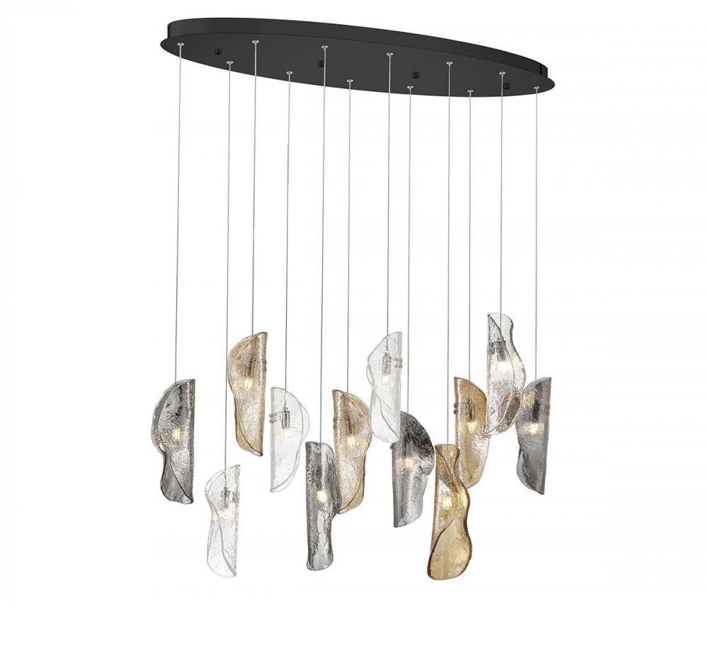 Sorrento, 12 Light Oval LED Chandelier, Mixed, Black Canopy