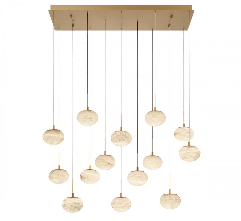 Calcolo, 14 Light Rectangular LED Chandelier, Painted Antique Brass