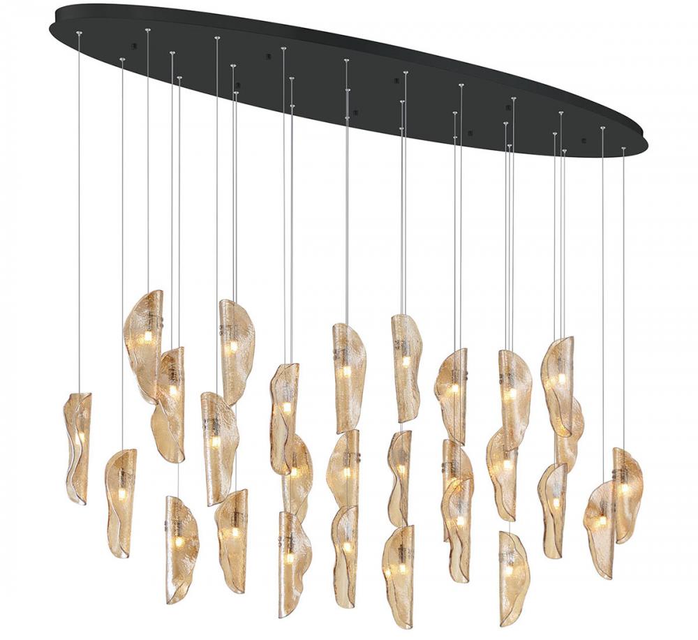 Sorrento, 28 Light Oval LED Chandelier, Amber, Black Canopy