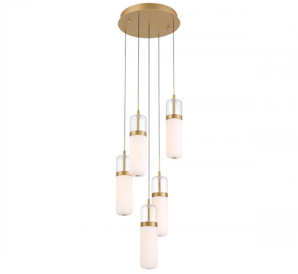 Verona, 5 Light Round LED Chandelier, Painted Antique Brass