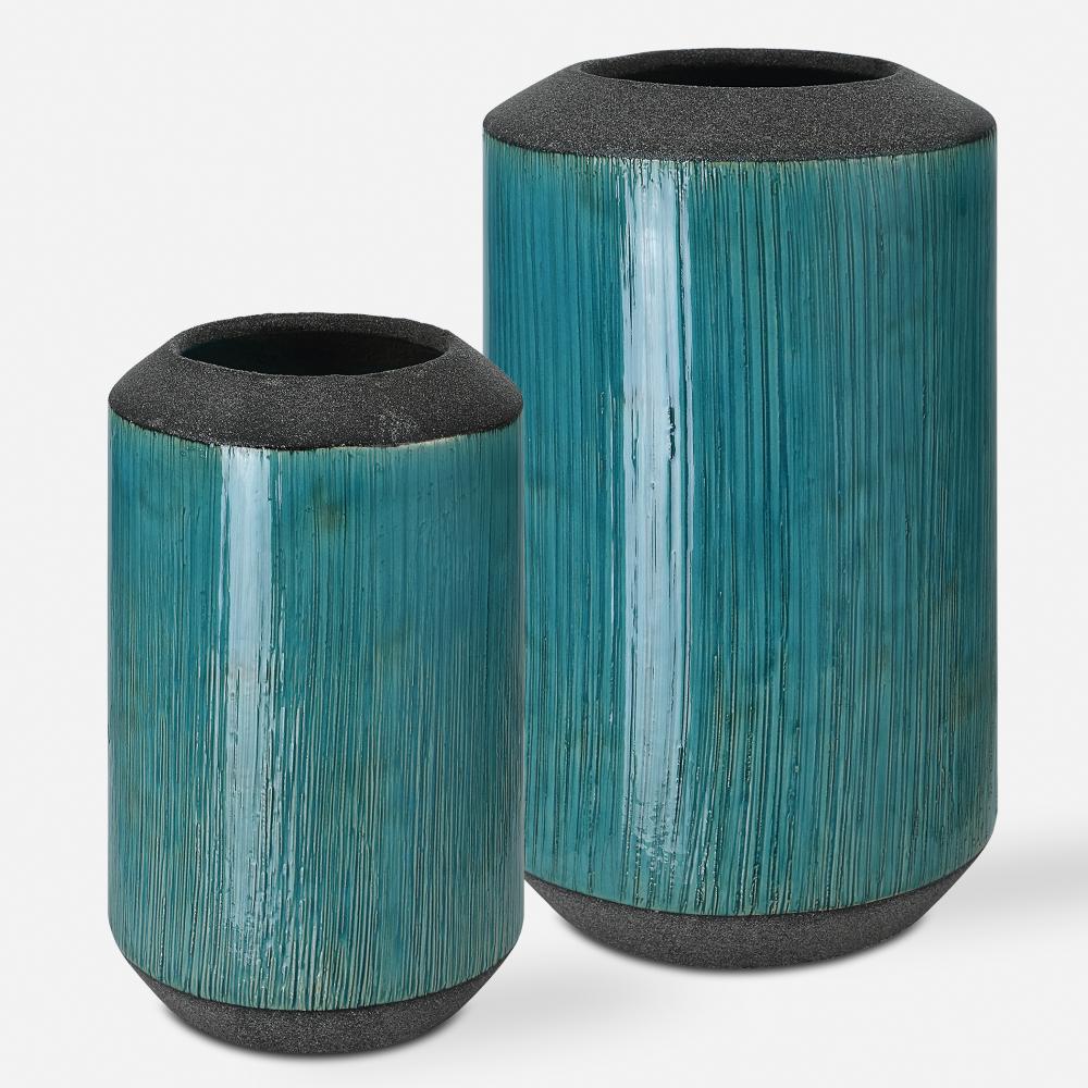 Maui Aqua Blue Vases, S/2