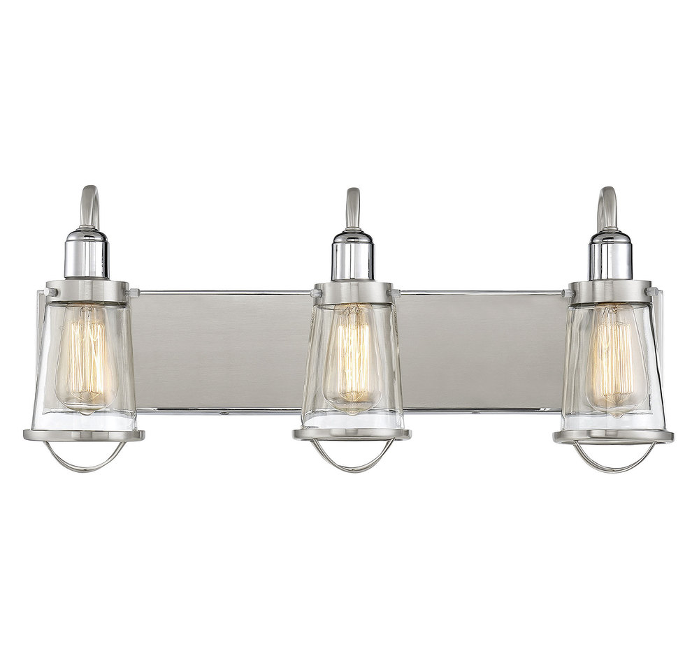 Lansing 3-Light Bathroom Vanity Light in Satin Nickel with Polished Nickel Accents