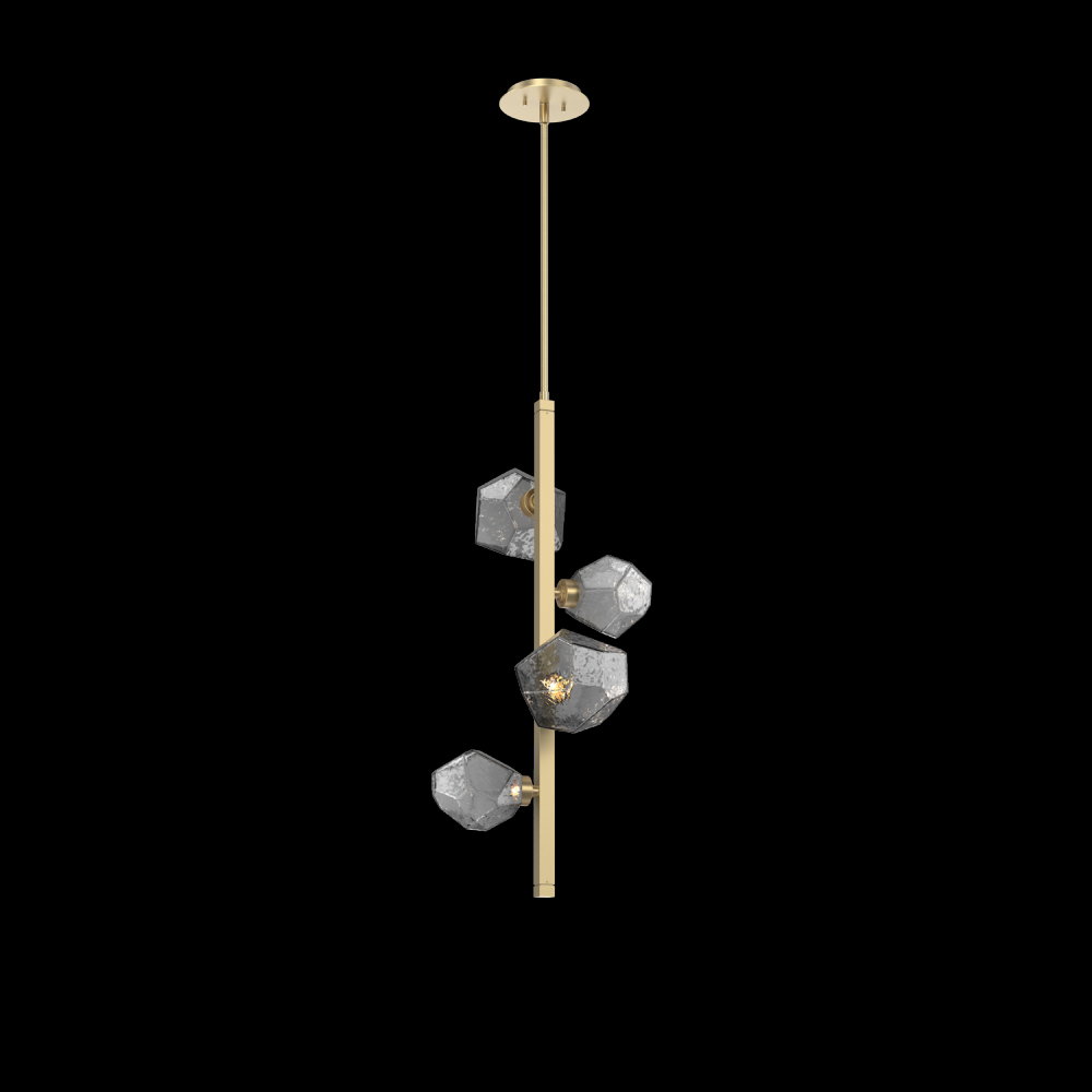 Gem 4pc Twisted Vine-Gilded Brass-Smoke Blown Glass-Threaded Rod Suspension-LED 3000K