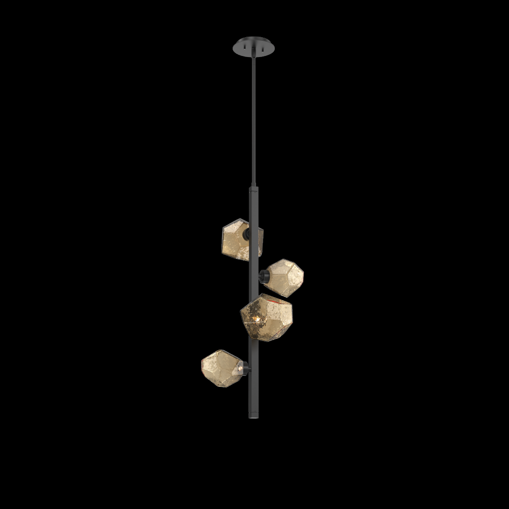 Gem 4pc Twisted Vine-Matte Black-Bronze Blown Glass-Threaded Rod Suspension-LED 2700K