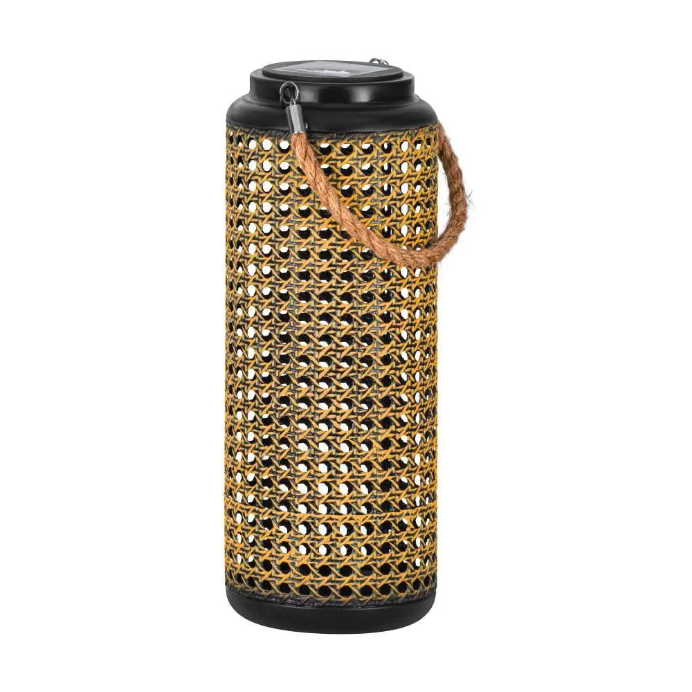 Solar LED Outdoor Table Lamp with a black finish and Brown Shade