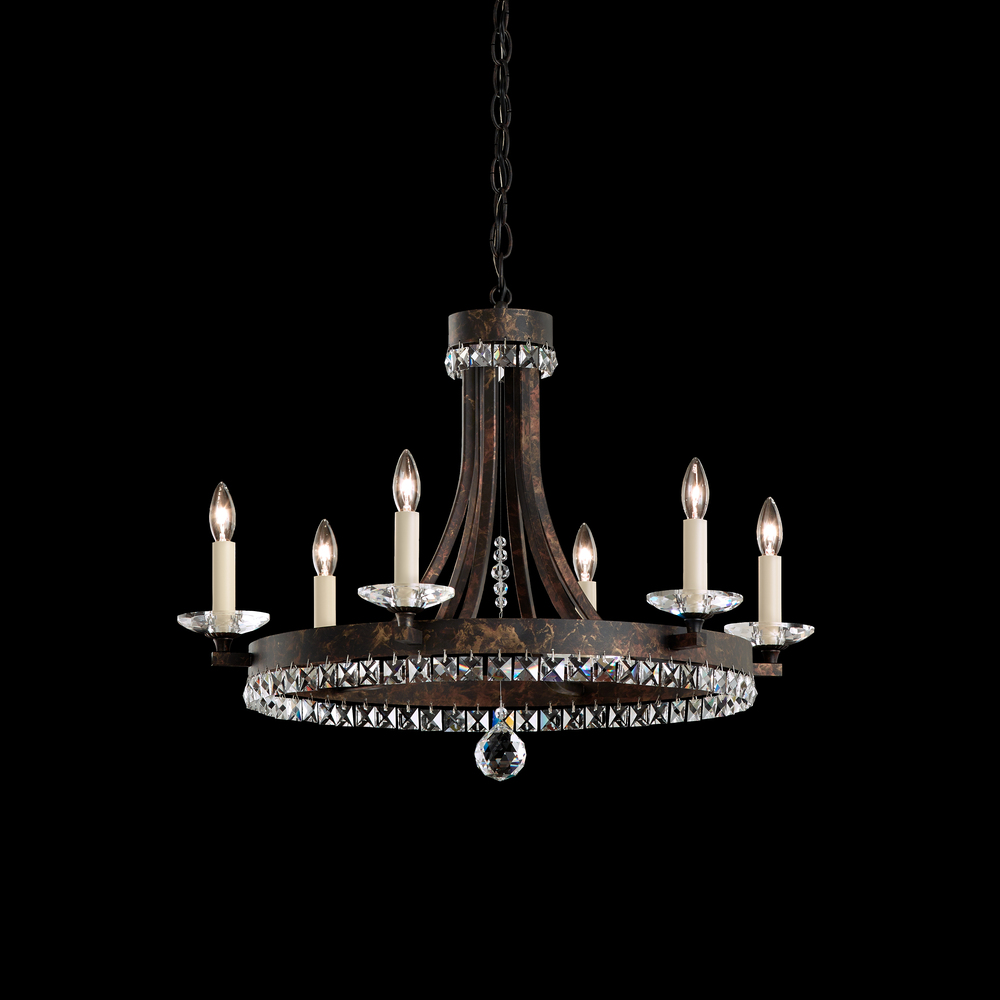 Early American 6 Lights 110V Chandelier in Heirloom Bronze with Clear Heritage Crystal