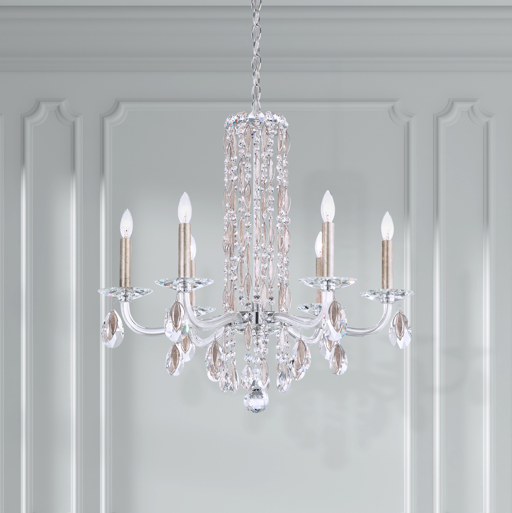 Siena 6 Light 120V Chandelier (No Spikes) in Antique Silver with Clear Heritage Handcut Crystal