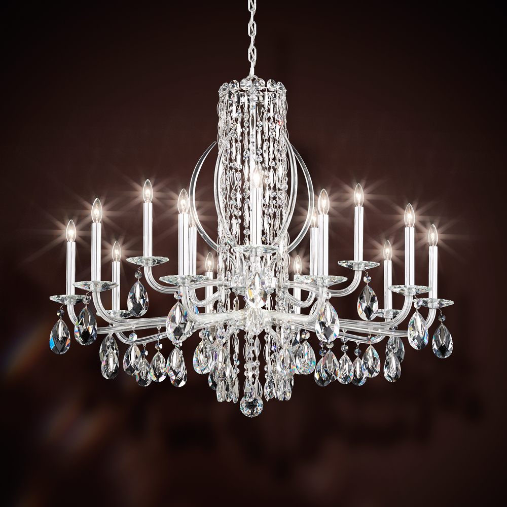 Siena 15 Light 120V Chandelier in Black with Clear Heritage Handcut Crystal