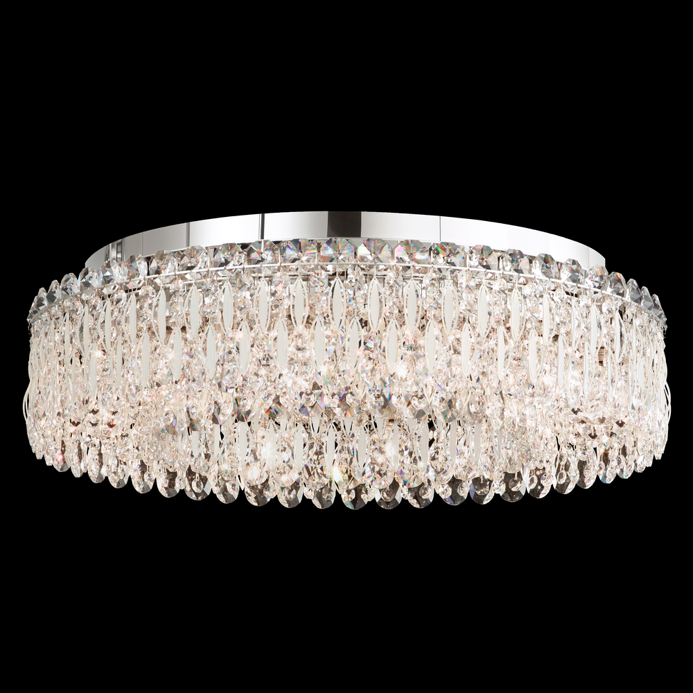 Sarella 12 Light 120V Flush Mount in Antique Silver with Clear Crystals from Swarovski