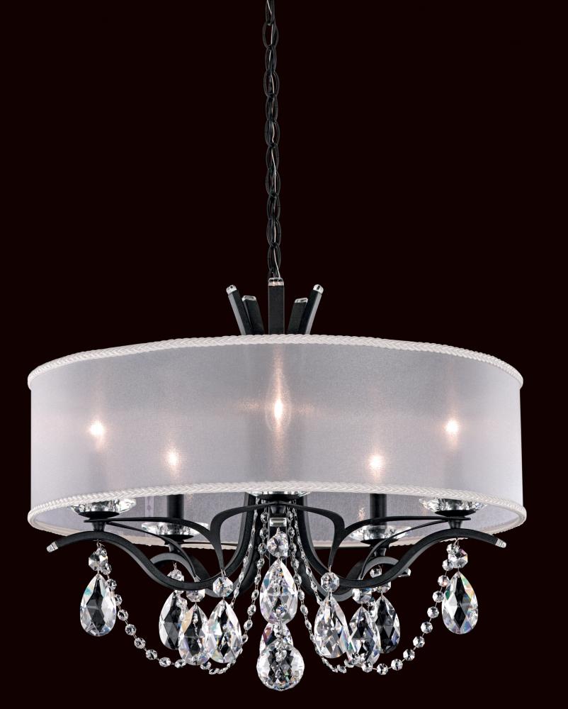 Vesca 5 Light 120V Chandelier in Ferro Black with Clear Heritage Handcut Crystal and White Shade
