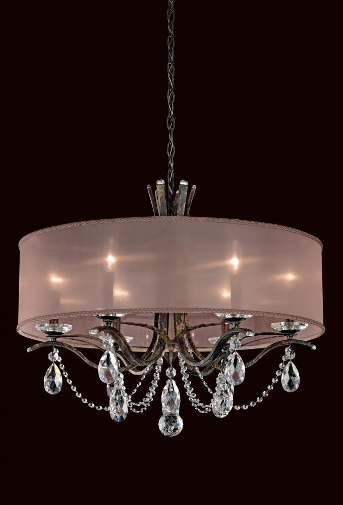 Vesca 6 Light 120V Chandelier in Ferro Black with Clear Heritage Handcut Crystal and White Shade