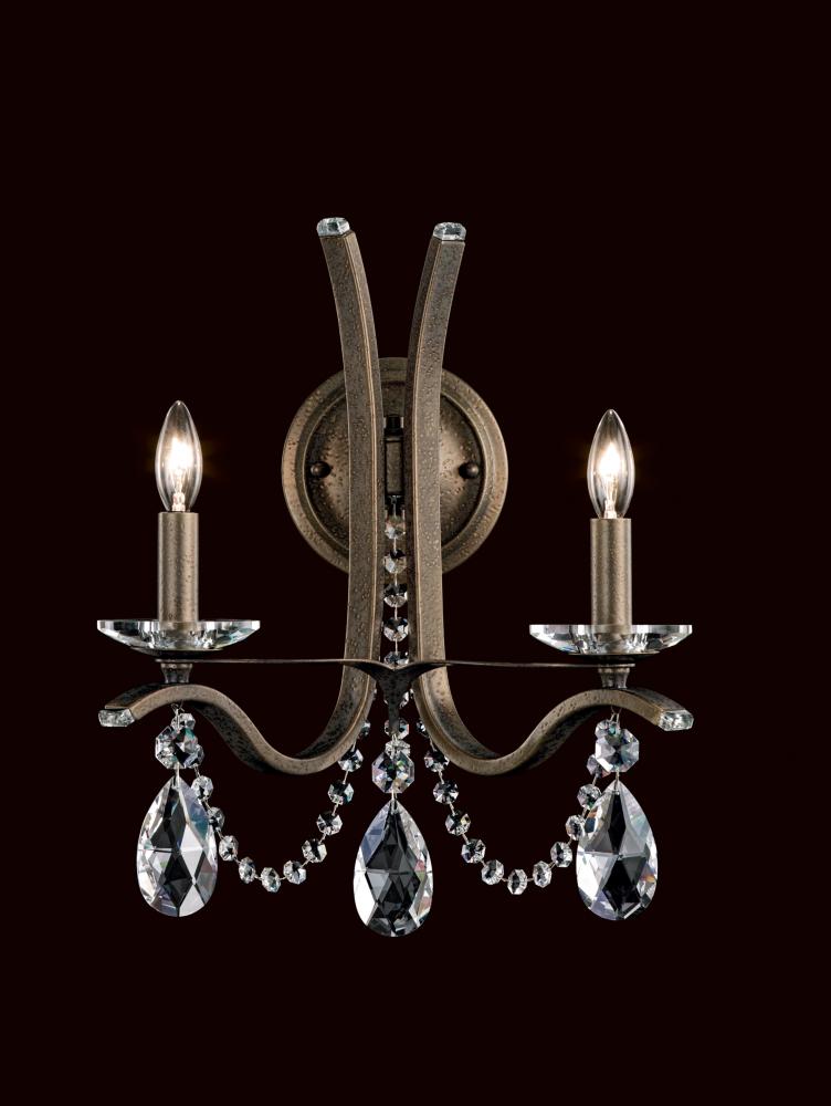Vesca 2 Light 120V Wall Sconce in Black with Clear Heritage Handcut Crystal