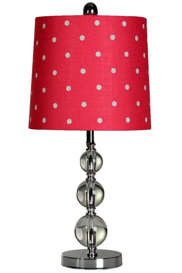Stacked Ball Lamp, Steel & Acrylic, Red Shade w/White Polka Dots