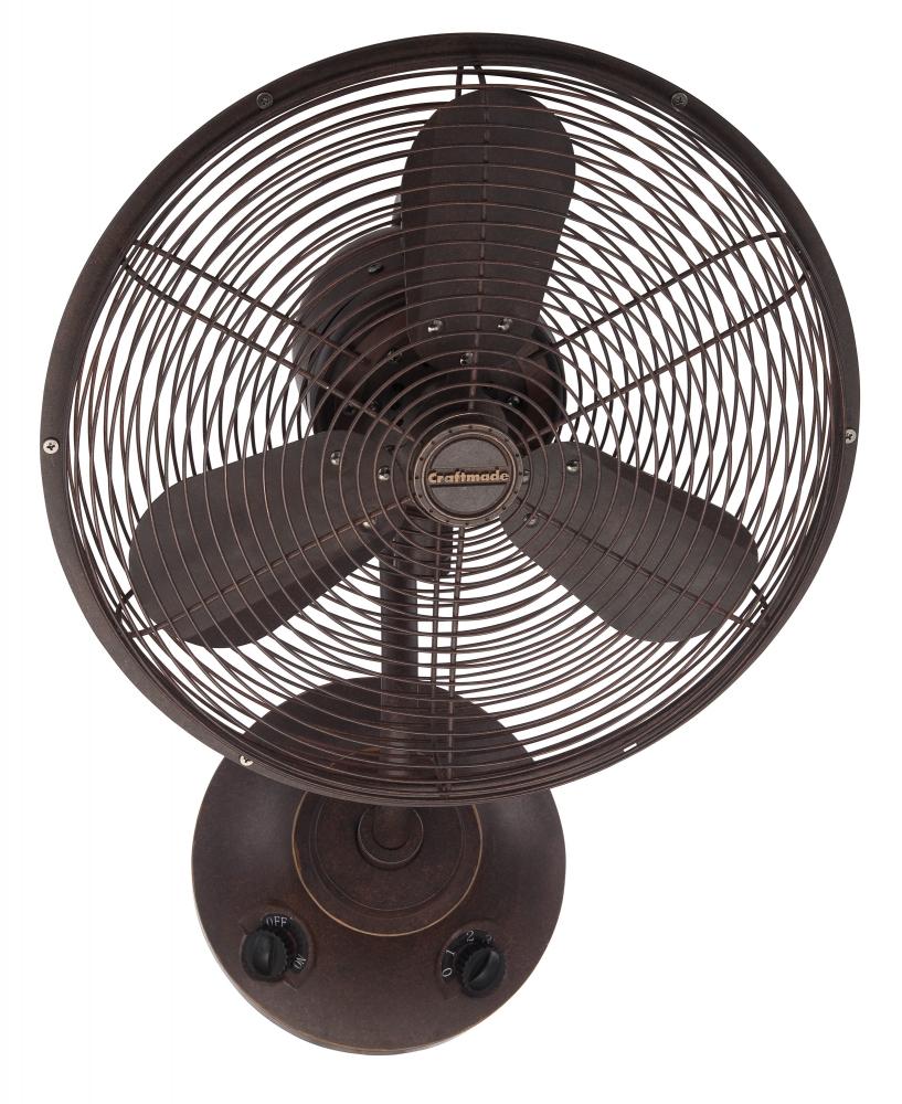 Bellows I 14" 3-Blade Indoor/Outdoor (Damp) Wall Fan in Aged Bronze Textured w/ Aged Bronze Blad
