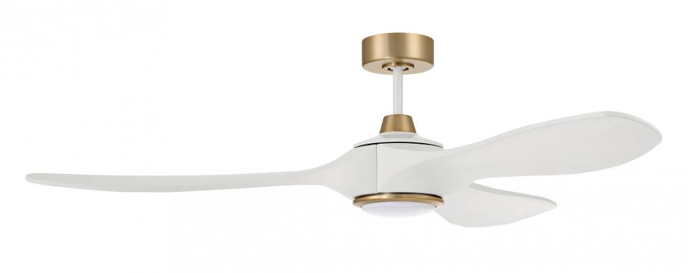 Envy 60" 3-Blade Ceiling Fan in White/Satin Brass w/ White Blades; Light Kit Included (optional)