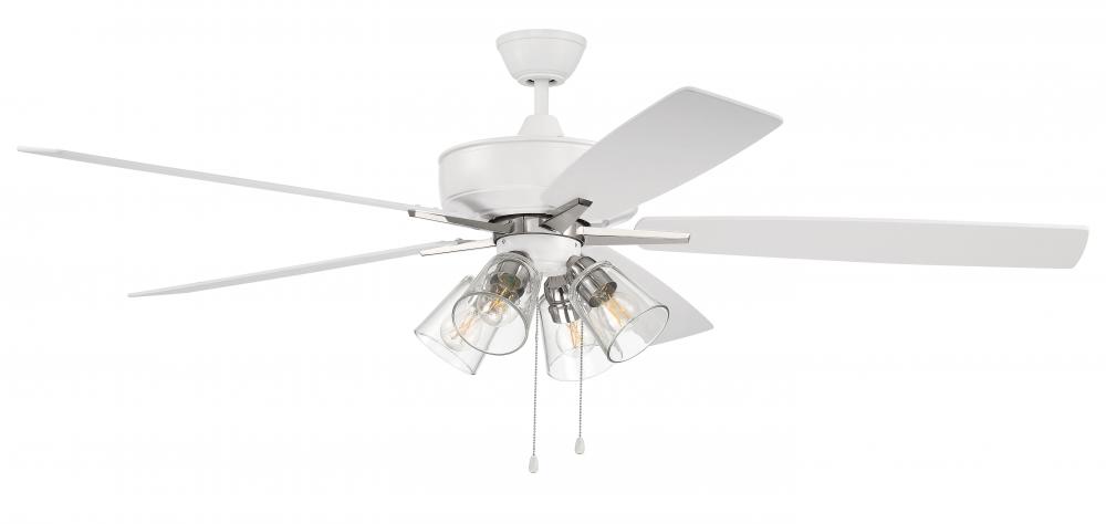 Super Pro 104 60" 5-Blade Ceiling Fan in White/Polished Nickel w/ White/Washed Oak Blades