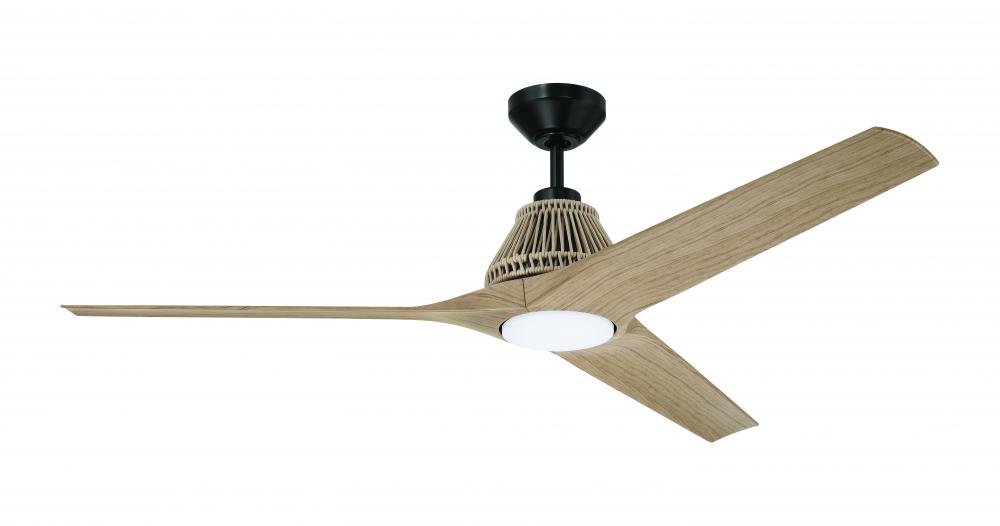 Sea Scape 56" 3-Blade Indoor/Outdoor (Wet) Ceiling Fan in Flat Black w/ Light Wood Grain Blades