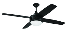 Craftmade PHZ52FB4 - Phaze II 52" 4-Blade Ceiling Fan in Flat Blak w/ Flat Black/Greywood Blades; Integrated Light Ki