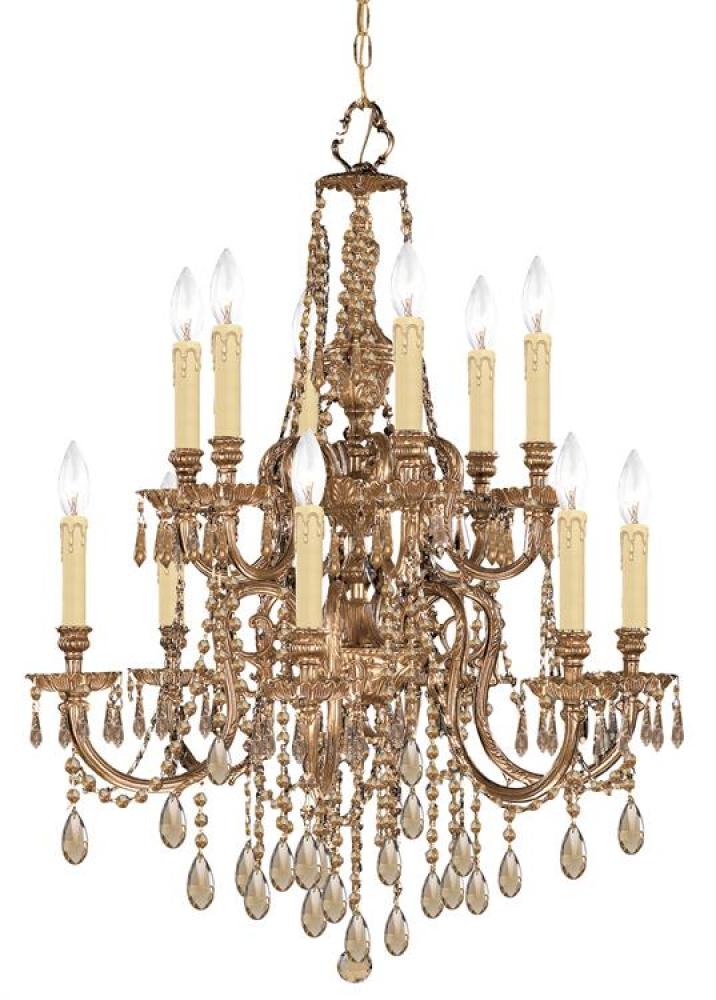 Novella 12 Light Golden Teak Crystal Chandelier