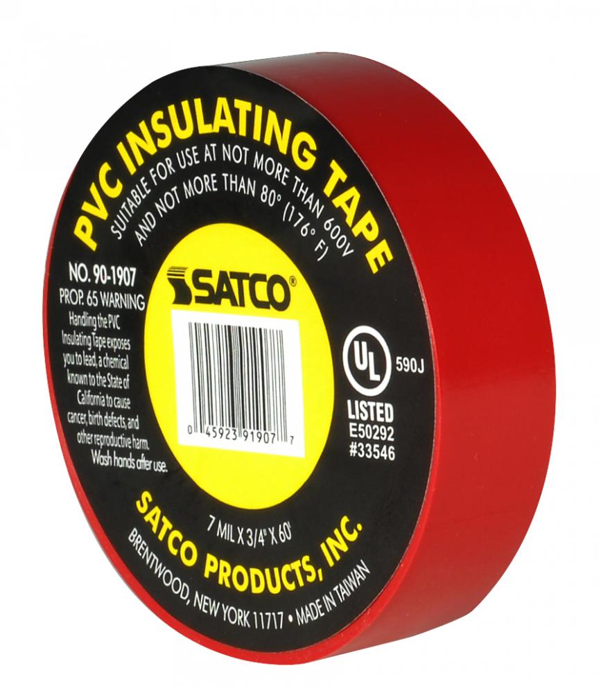 PVC Electrical Tape; 3/4" x 60 Foot; Red