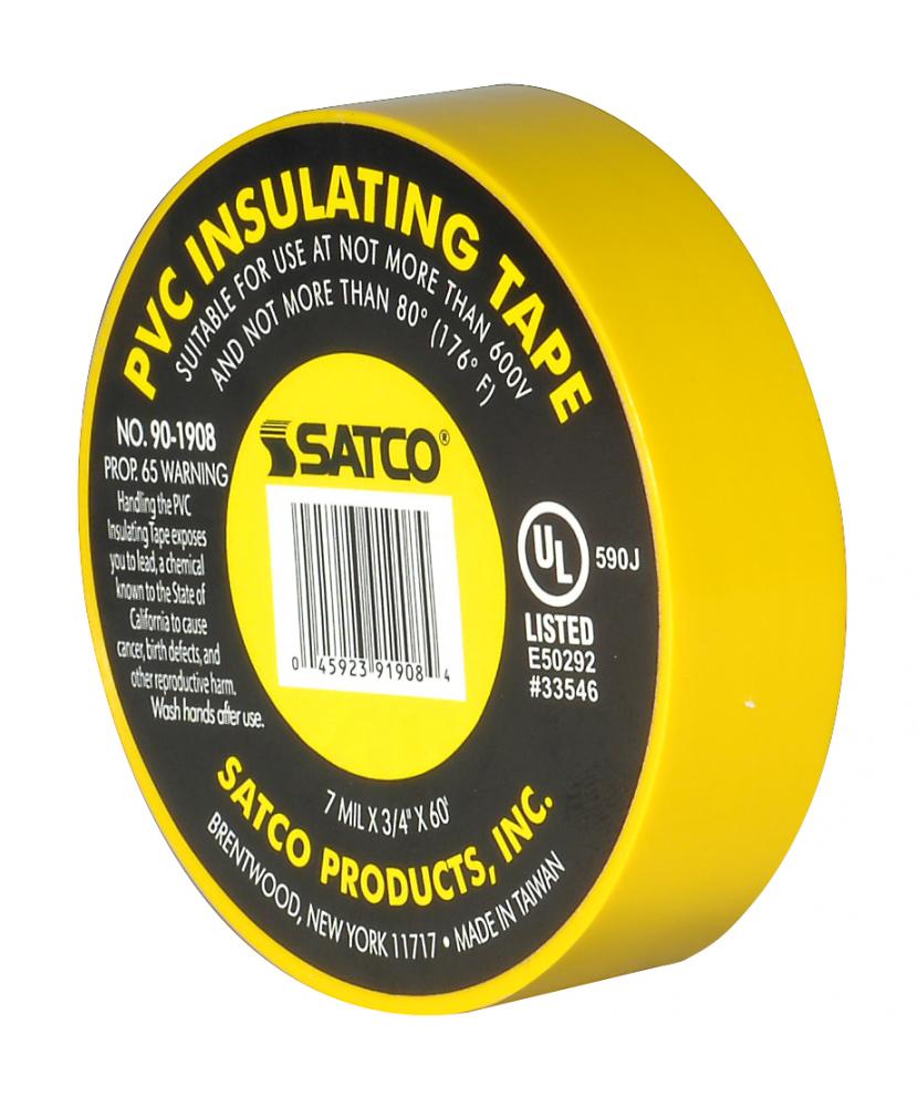PVC Electrical Tape; 3/4" x 60 Foot; Yellow
