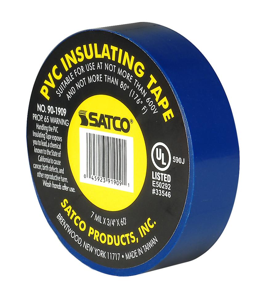 PVC Electrical Tape; 3/4" x 60 Foot; Blue