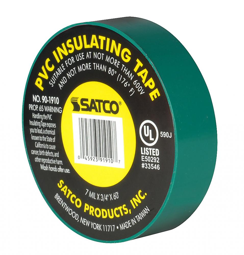 PVC Electrical Tape; 3/4" x 60 Foot; Green