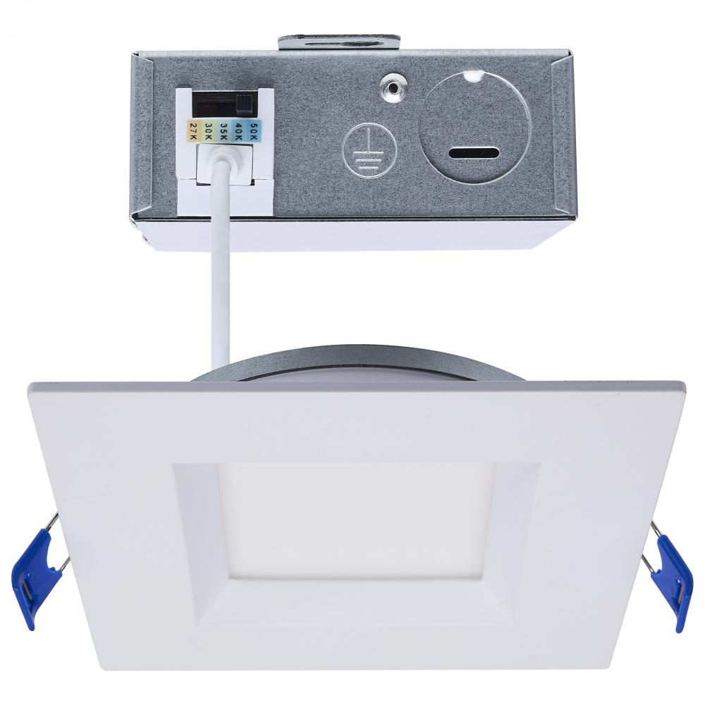 9 Watt LED Direct Wire Downlight; Slimfit; Smooth Baffle; 4 Inch; CCT Selectable; Square; Remote