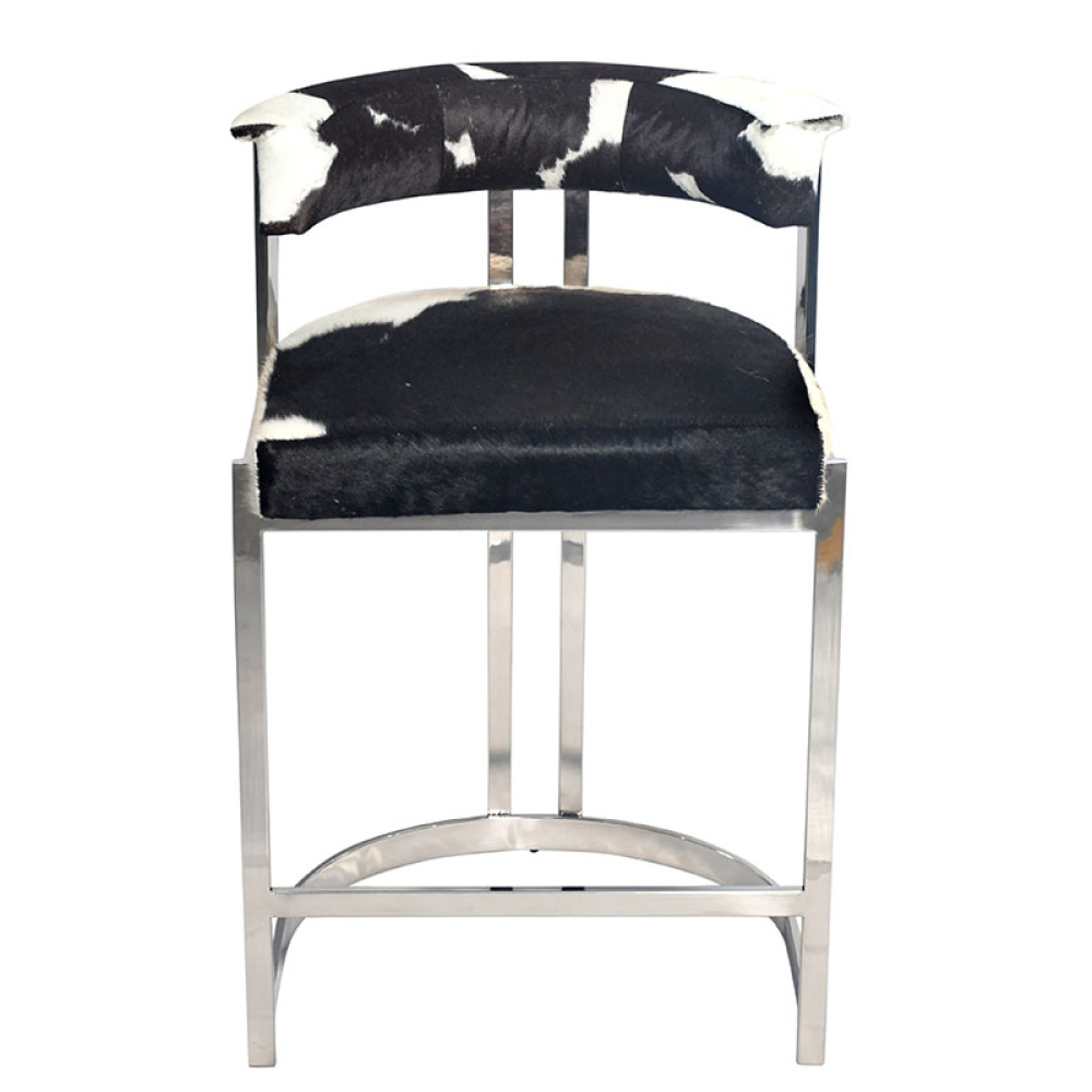 Chrome Stainless Steel Chair With Black And White Hairline Leather
