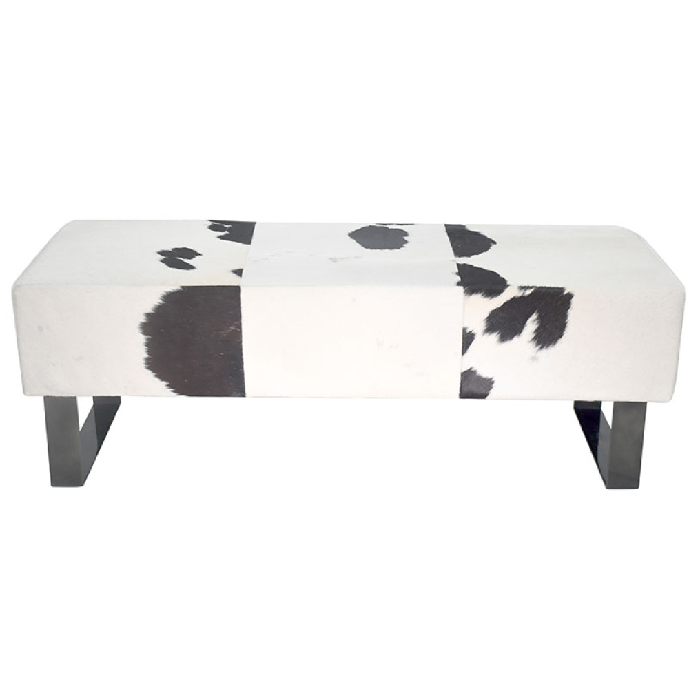 Black Stainless Steel Bench With Black And White Hairline Leather