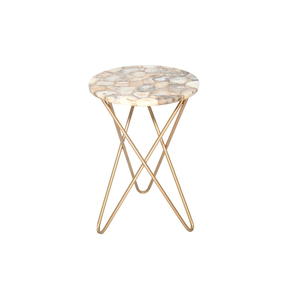 Gold Stainless Steel Side Table With An Agate Round Top