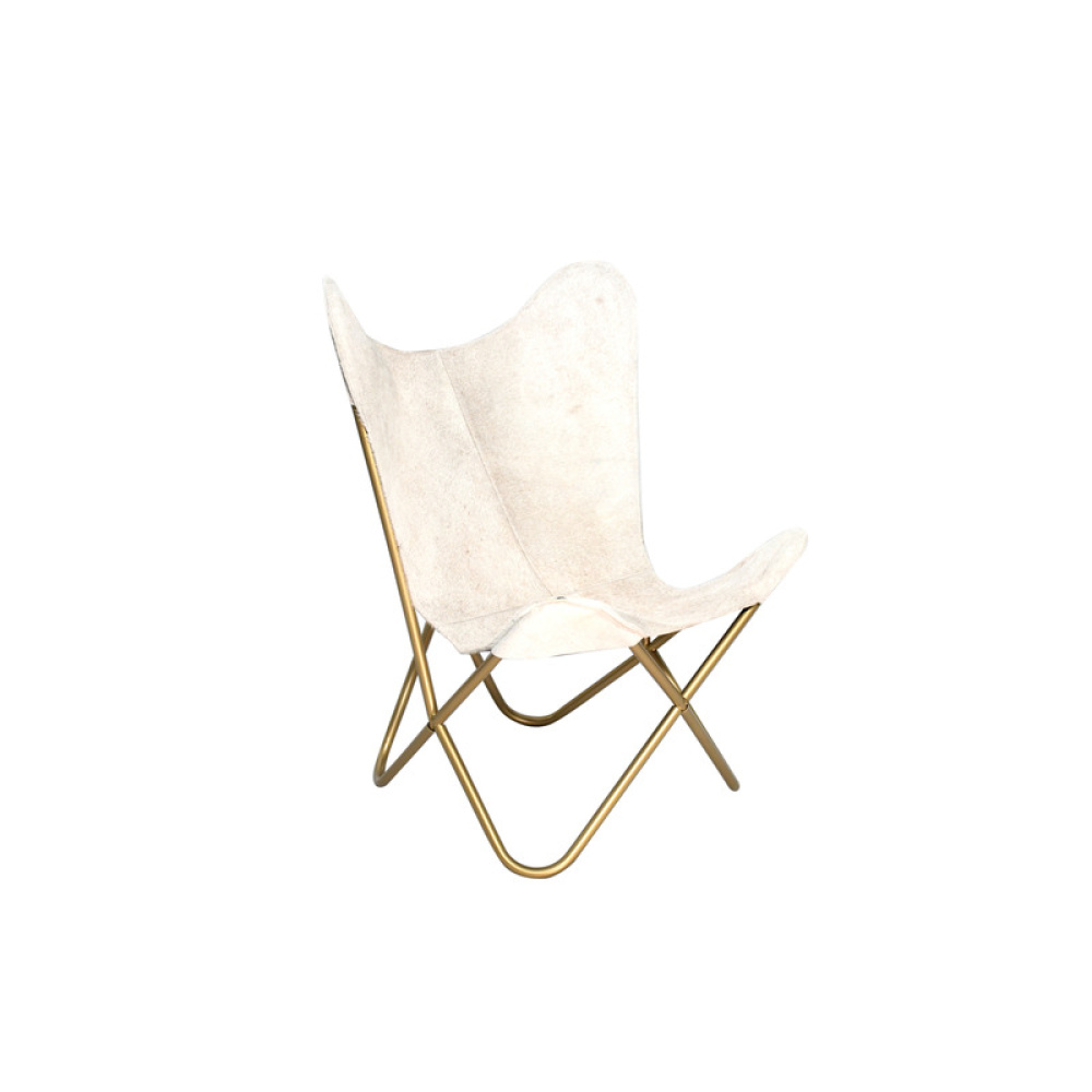 Gold Stainless Steel Chair With Grey And White Hairline Leather