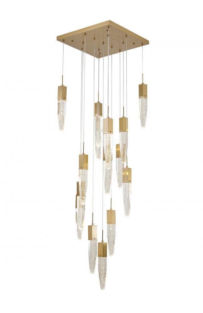 15-Light Gold Chandelier With A Clear iceberg bubble Crystal